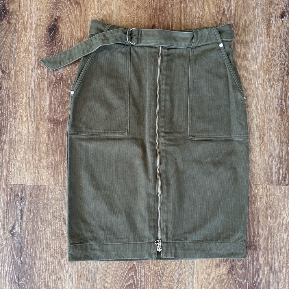 rag & bone Olive Green Midi Skirt with Front Zip, Sz 0